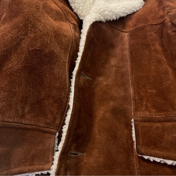 Vtg  SILTON Leather Sherpa Ranch Coat Western rust suede tan Jacket USA Mens 42 - Picture 14 of 15